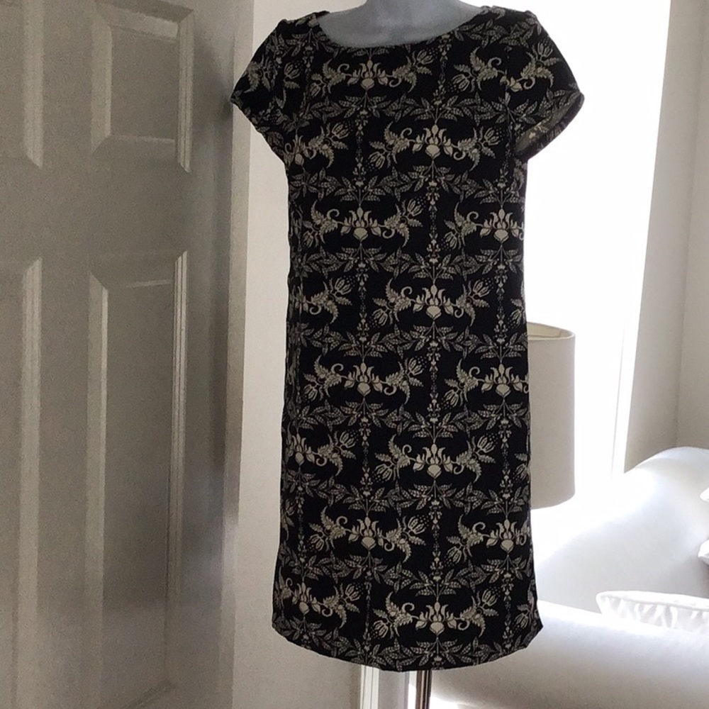 Zara black/cream vintage floral print mini dress